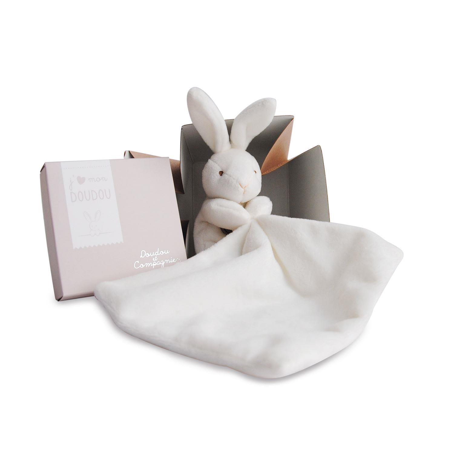 Doudou et Compagnie Ecru Konijn Knuffeldoekje 10 cm – Knuffelvriendje voor Baby's in Prachtige Geschenkdoos