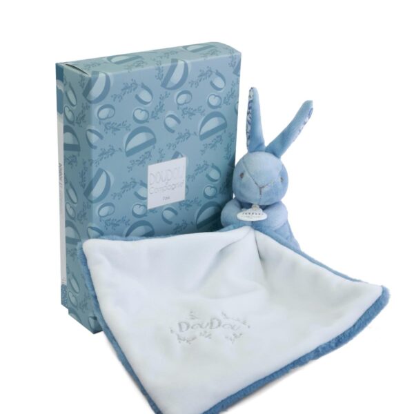 Doudou et Compagnie Blauwe Konijnen Knuffeldoekje 10 cm – Zachtheid en Elegantie voor Baby's