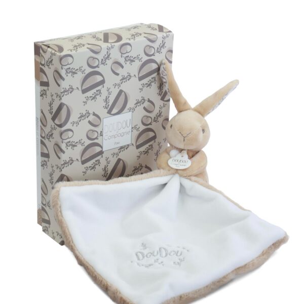 Doudou et Compagnie Taupe Konijnen Knuffeldoekje 10 cm – Zachtheid en Elegantie voor Baby's