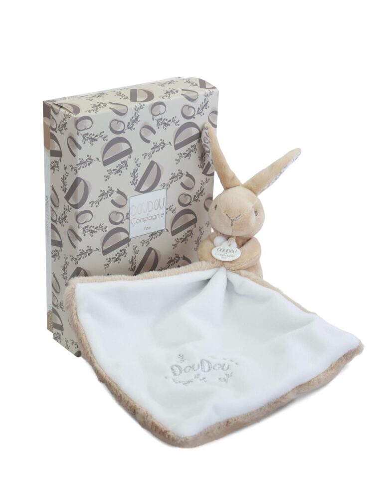 Doudou et Compagnie Taupe Konijnen Knuffeldoekje 10 cm – Zachtheid en Elegantie voor Baby's