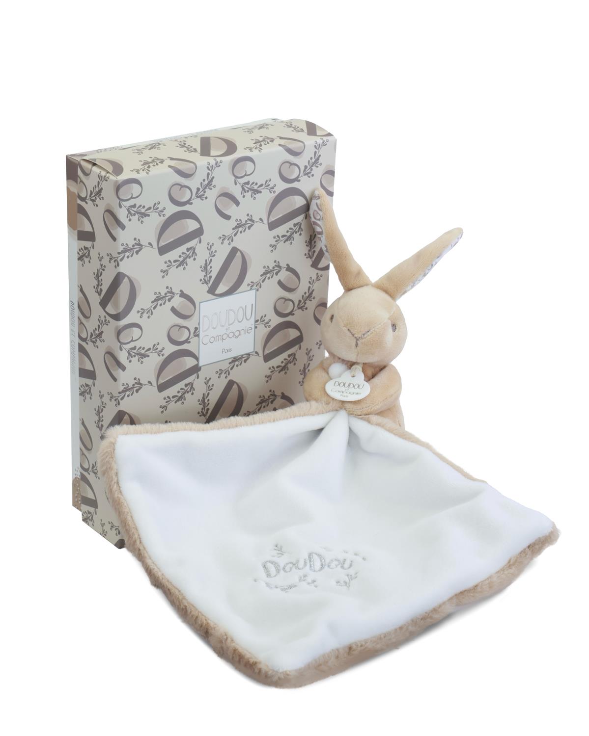 Doudou et Compagnie Taupe Konijnen Knuffeldoekje 10 cm – Zachtheid en Elegantie voor Baby's