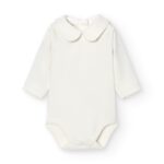 Babidu lange mouw romper met kraag in neutrale beige – 100% katoen – comfortabele basic.