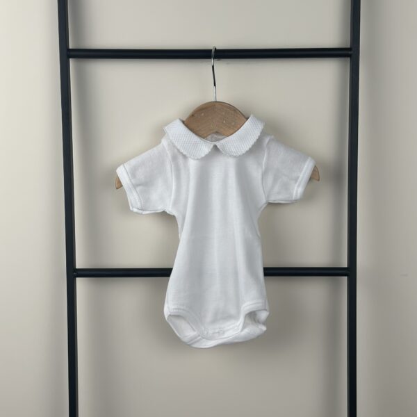 Babidu - Korte mouw romper met piqué kraag beige