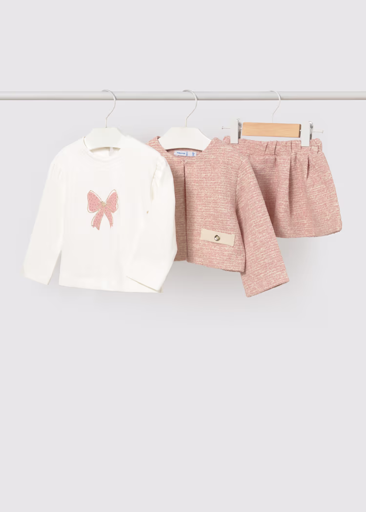 Mayoral - 3-delige set Manteljasje met Lange Mouw Shirt en Rok