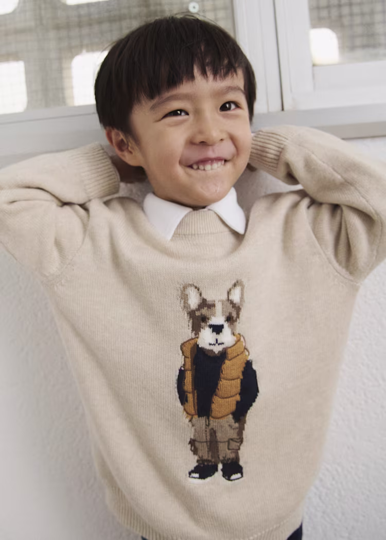boys-intarsia-jumper-cereal-heather-XL-1 Mayoral - Gebreide Trui Hond Beige